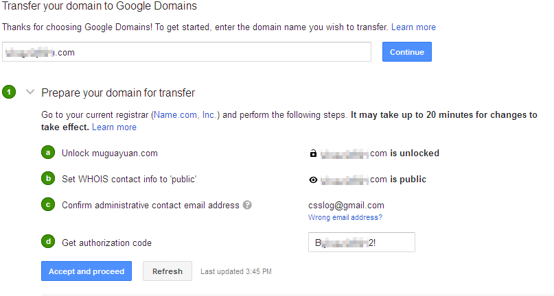 name.com 转入 Google Domains