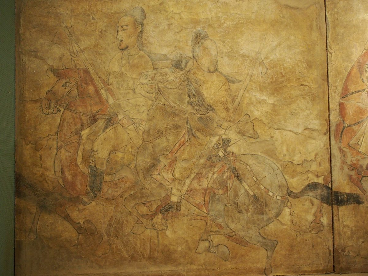 北齐娄叡墓鞍马游骑图·左