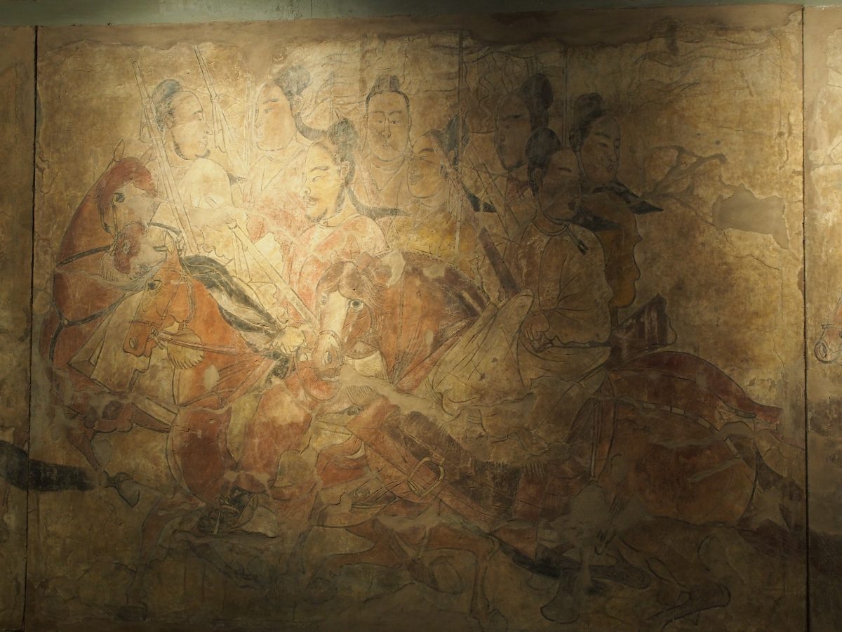 北齐娄叡墓鞍马游骑图·中