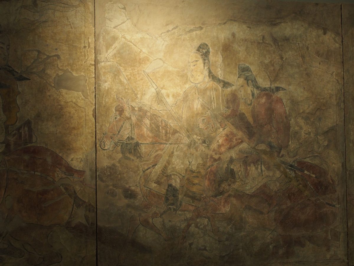 北齐娄叡墓鞍马游骑图·右